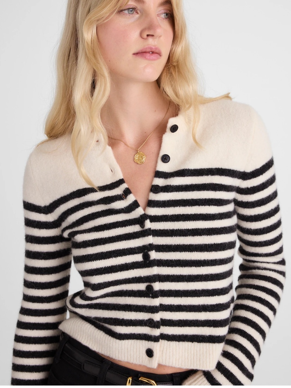 Madewell CloudSoft Shrunken Cardigan Biscuit And Grey Stripe